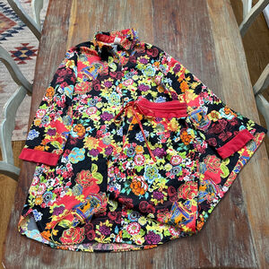 Natori Cruz Floral Tunic and Pants Pajama Set Black Red Small